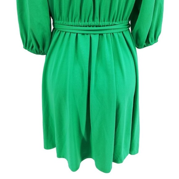 Vintage Handmade Stretch Sheath Shirt Dress Size S? Green Skater Knit 70s Tie - Picture 8 of 10